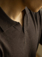 Wool & Mulberry Silk Knit Long Sleeve Polo T-Shirt