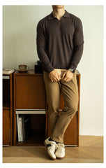 Wool & Mulberry Silk Knit Long Sleeve Polo T-Shirt