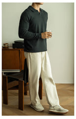 Wool & Mulberry Silk Knit Long Sleeve Polo T-Shirt