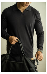 Wool & Mulberry Silk Knit Long Sleeve Polo T-Shirt